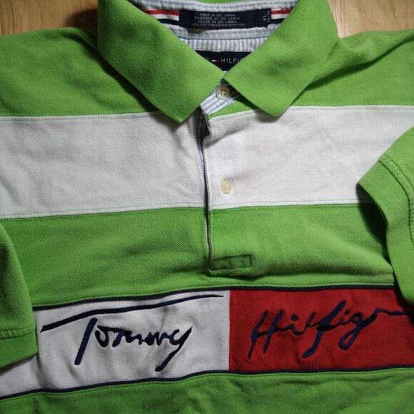 Vintage Y2K Tommy Hilfiger Striped Polo Shirt - Picture 1 of 9